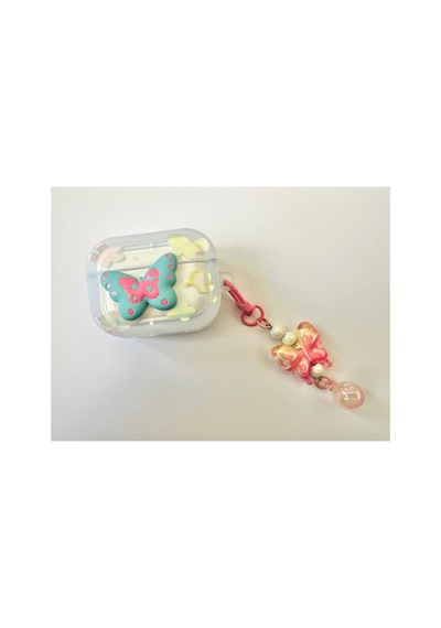 Airpods Pro 3 Uyumlu Şeffaf Kulaklık Kılıfı - 3d Kabartmalı Butterfly Figürlü, Hologram Askı Zincirli Darbeye Dayanıklı Kılıf