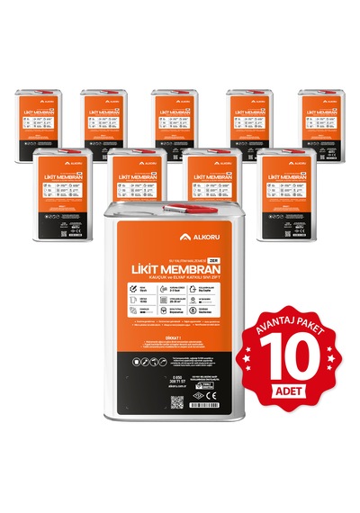 Alkoru 10 Adet 15 Kg Zer Sıvı Zift Likit Membran Kauçuk Ve Elyaf Katkılı Sıvı Su Yalıtım Malzemesi Avantaj Paket