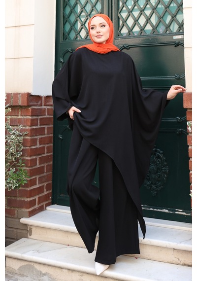 Balenbi Kadın Linda Kumaş Asimetrik Tunik Bol Paça Pantolon Oversize Tesettür Takım 1231 Siyah Balenbi Kadın Linda Kumaş Asimetrik Tunik Bol Paça Pantolon Oversize Tesettür Takım 1231 Siyah