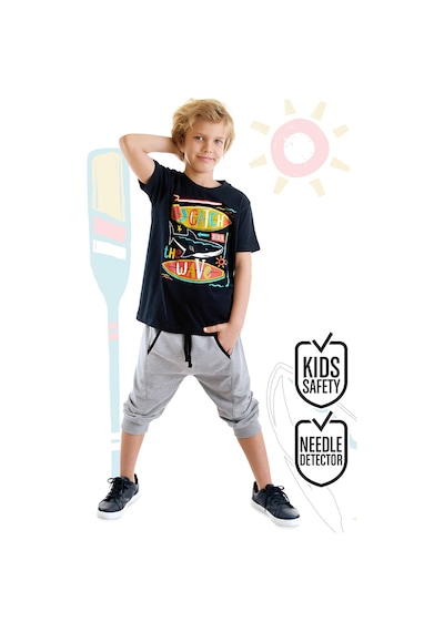 Catch Wave Shark Lacivert Erkek Çocuk Yazlık T-shirt Kapri Şort Takım