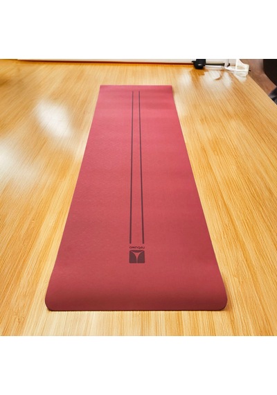 Rebuwo Çift Çizgi Tasarımlı Tpe Yoga Pilates Matı 6mm Kaymaz Hafif Taşınabilir - Bordo Bordo