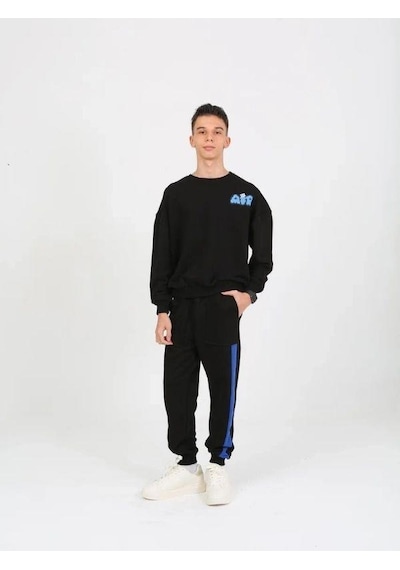 Marions Erkek Çocuk The Air Yazı Detaylı 2 İplik Sweatshirt-15234 Siyah