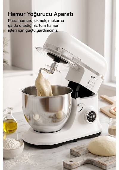 Smx-2773 / Beyaz / Dijital Ekranlı Zaman Ayarlı Stand Mikser / 7.5 Litre / 1500w