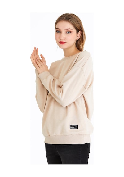 Comeor Kadın Bej Basic Bisiklet Yaka Regular Fit Rahat Sweatshirt 001