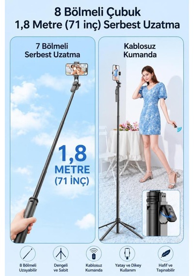 Tripod Çok Amaçlı 1.6m Kamera Telefon Tutucu C17 Siyah