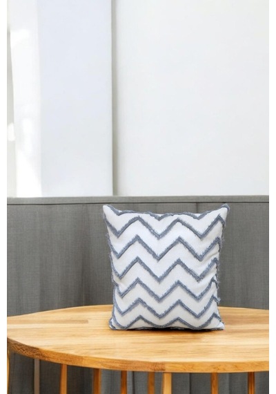 Modern Chevron Zigzag Püsküllü Kırlent Kılıfı Krem Gri Renk - 43x43cm Gri