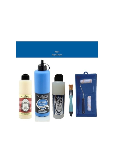 Banyo Mutfak - Multi H - 037 R Mavi 500 Ml Parlak Yüzey Ast 250 Ml Taş Vernik Mat 250 Ml Saten Rulo Set Royal Mavi