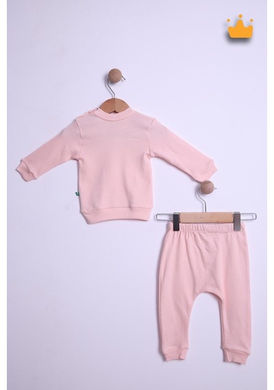 Babyhola Kız Erkek Bebek Çocuk Takım Pamuk Düğmeli Alt Üst Takım 23631 Pembe