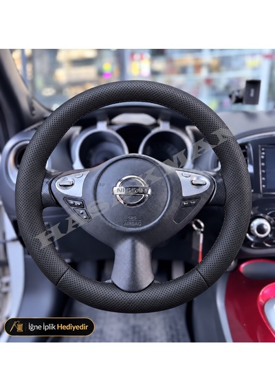 Nissan Micra K13 Dikme Direksiyon Kılıfı Premium Komple Delikli Deri Siyah Dikiş Tekna-match-çift Tarafı Tuşlu 2013-2017