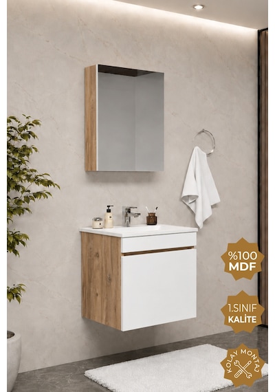Teta Home Tokyo 55 Cm Mdf Banyo Dolabı Seti Atlantik Çam - Beyaz