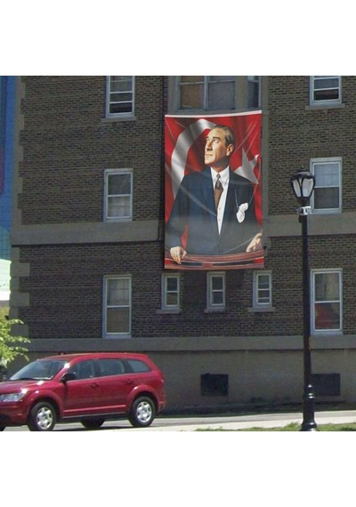 Göğe Bakan Sivil Atatürk -ay Yıldız - Kutlama - Okul - Anı - Poster - Cephe Bayrağı -bayrak -3x4,5m 1