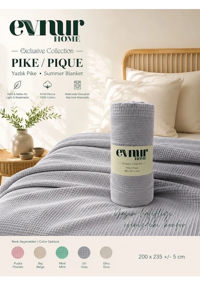Evnur Home Lüks Pike Çift Kişilik 200x235 Gri