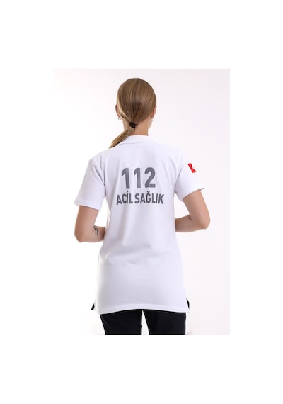 112 Acil Sağlık Yakalı Tshirt Kısa Kol Baskılı - Beyaz-12762 Beyaz
