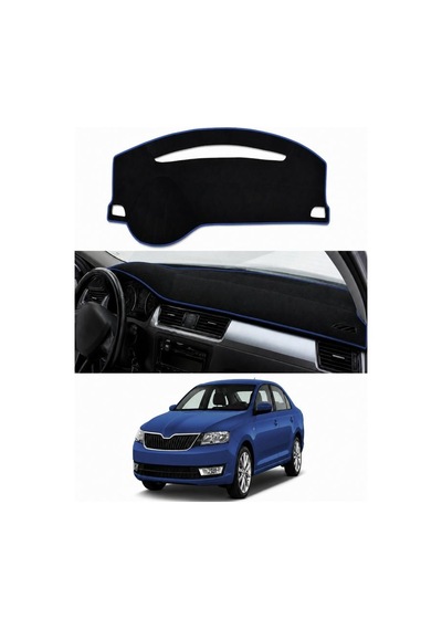 Skoda - Rapid 2012-2019 Uyumlu Torpido Koruma Kılıfı - Mavi Şeritli