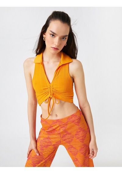 Koton Crop Atlet Polo Yaka Büzgülü Turuncu 2sak10021ek 2SAK10021EK207 Turuncu