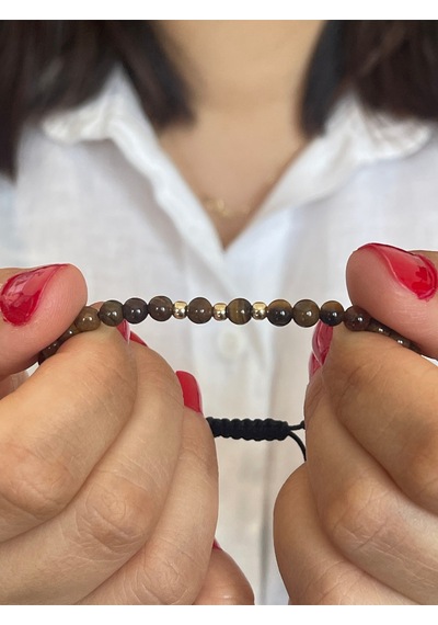 14 Ayar Altın Top Detaylı Doğal Kaplangözü Taşlı Unisex Altın Bileklik Altın