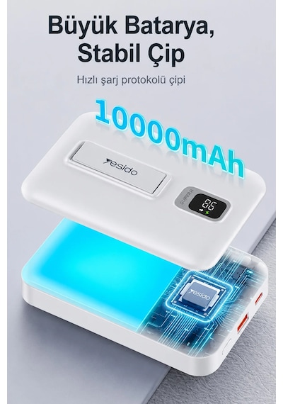 Exenar - Beyaz - 15w Kablosuz Şarjlı Powerbank Standlı Magsafe Pd 20w Hızlı Şarj 10.000 Mah Dijital Göstergeli