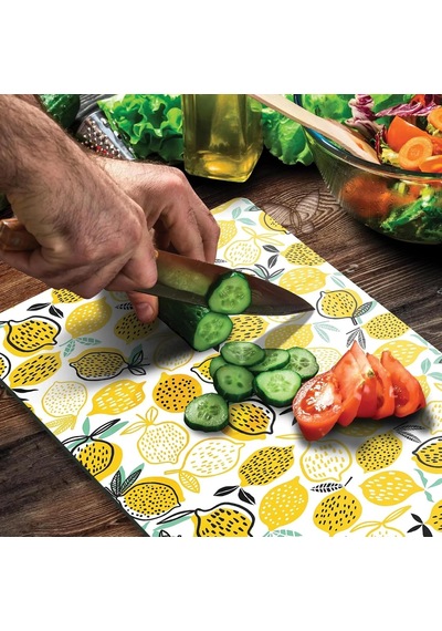Tr Cam Kesme Tahtası Ve Sunumluk Limon Desenli 30x40 Cm Diğer