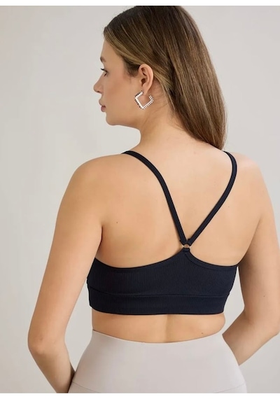 Kadın İp Askılı Kaşkorse Crop Bluz - S504780 Lacivert
