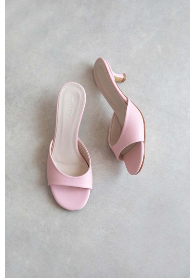Wolk Shoes Denis Kadın Topuklu Kırışık Deri Sandalet Pudra