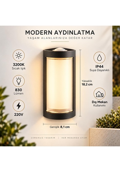 Tr Lara 9w Led Dış Mekan Duvar Apliği 3200k Gün Işığı, 830 Lümen, Ip44, 220v, Bahçe Balkon Ve Cephe Aydın Genel