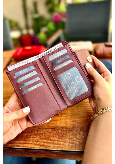 Lavinia Bordo Vegan Deri Kadın Cüzdan Fermuarlı Ve Mıknatıslı 16x9 Cm Bordo