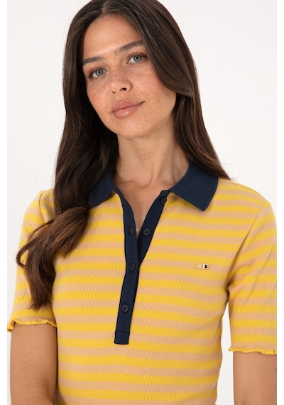 U.S. Polo Assn. Kadın Koyu Sarı Çizgili Polo Yaka Tişört 50306031-VR094