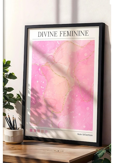 Divine Feminine Çerçeveli Tablo İlahi Dişilik Pembe Sarı Aura Enerji Renkleri