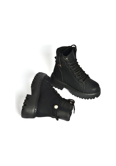 Fox Shoes R973970101 Siyah Kalın Tabanlı Kadın Postal Bot Siyah-Suni Deri