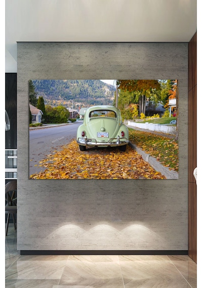 Vosvos Vintage Otomobil Şehir Manzara Kanvas Tablo 140 x 100