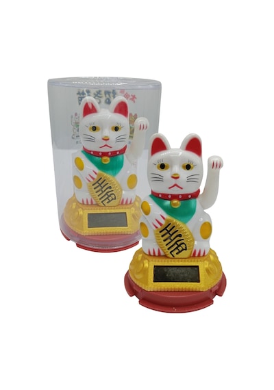 Maneki Neko El Sallayan Şans Kedisi Beyaz Solar Güneş Enerjili 6x10cm No6gb