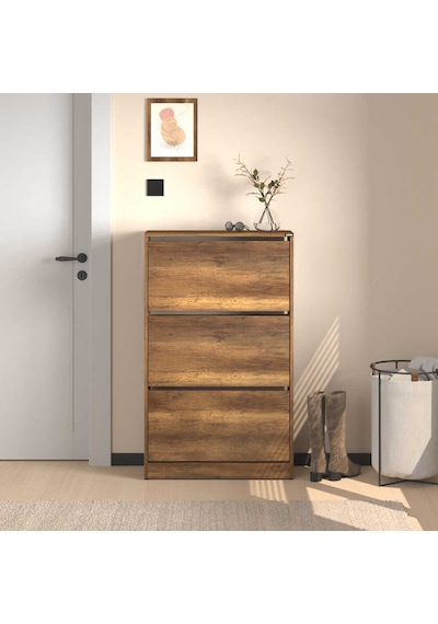 Flat Duo 3 Katlı Geniş Ayakkabılık - Oslo Ceviz 73x119x26 Cm Ceviz