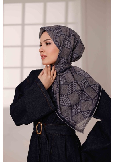 Mimiyum Mosaic Desen Soft Eşarp Antrasit Lacivert Lacivert Antrasit Çok Renkli