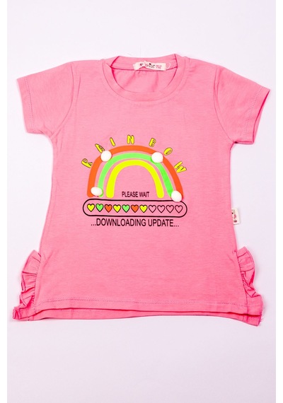 Hçm Kız Çocuk Tshirt Gökkuşağı Baskılı A2 Pembe