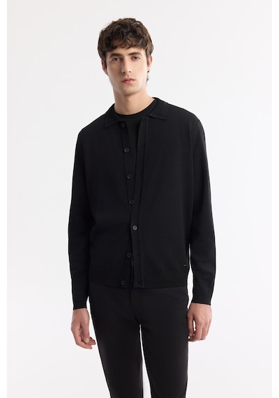 Avva Erkek Siyah Polo Yaka Düğmeli Rayon Tüylenmeyen Triko Regular Fit Hırka A51y5008