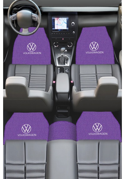 Volkswagen Nakış Desenli 5 Li Mor Oto Halı Paspas Seti Premium Şık & Dayanıklı Araç İçi Halı