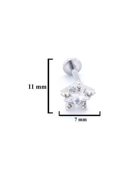Ferizz 316l Çelik Zirkon Taşlı Yıldız Şekilli Piercing Prc-177 Gümüş