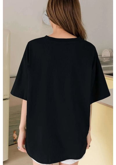 Unisex Holiday Baskılı Tasarım Tshirt Siyah