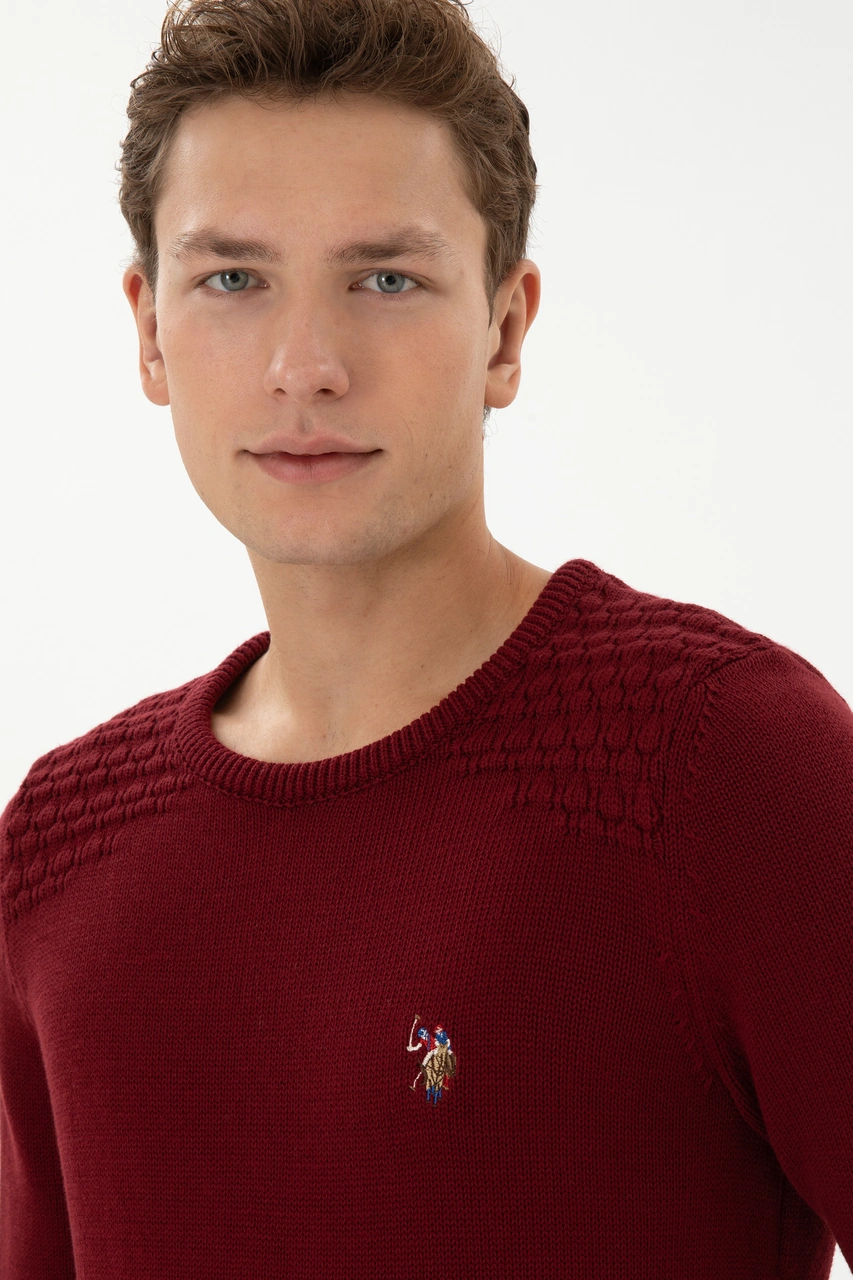 U.S. Polo Assn. Erkek Slim Fit Bisiklet Yaka Bordo Kazak 50314975-VR014