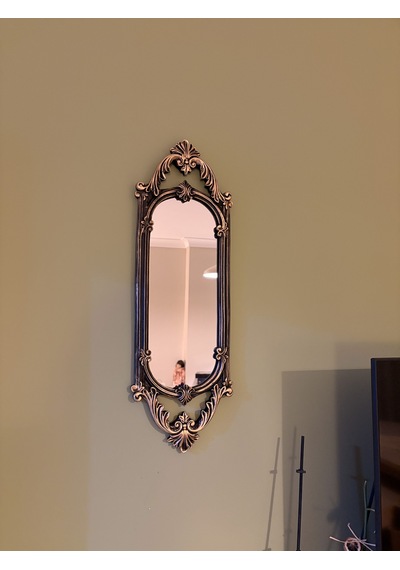Kısa Oval Dekoratif Duvar Aynası Siyah & Eskitme Altın Yaldız 60x20 Cm Naturel