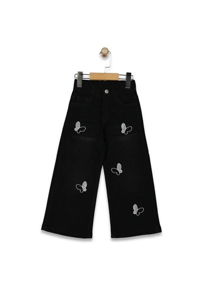 Bellamio Kids Taşlı Kelebek Nakışlı Siyah Kız Çocuk Kot Pantolon/jean