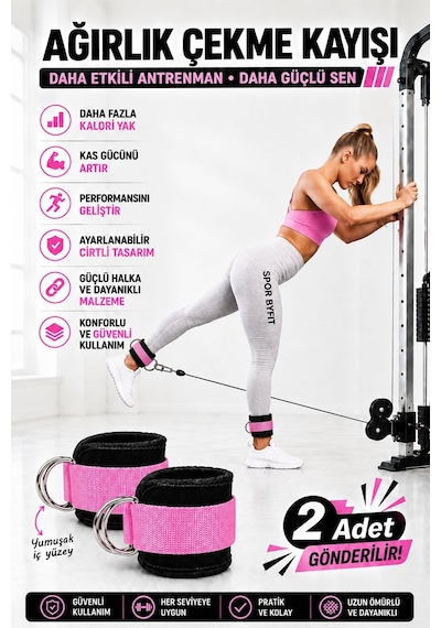 Spor Byfit Ayak Bilek Kayışı D-Ring Ağırlık Çekiş Aparatı - PEMBE Pembe