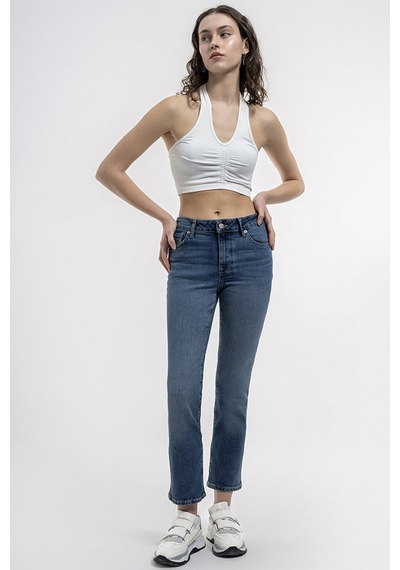 Loft Mom Slim Fit Kadın Pantolon Lf2036263 Mavi