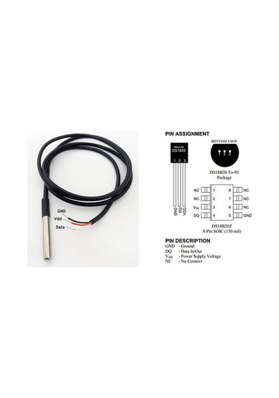 Kablolu Su Geçirmez Ds18b20 Ds1820 Sıcalık Isı Sensörü 1 Metre Arduino Yeni