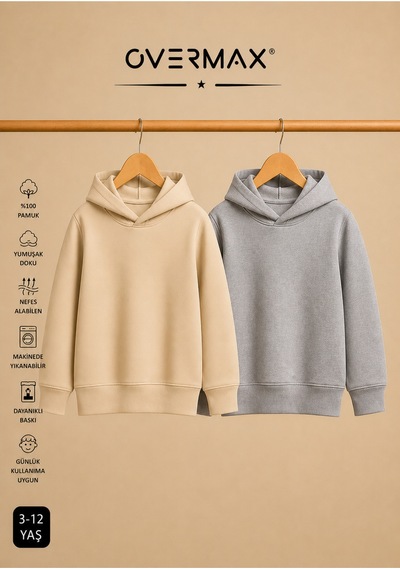 Overmax Çocuk 2 Li Sweatshirt Takımı 3-12 Yaş Gri-bej - 917353073 Gri-bej