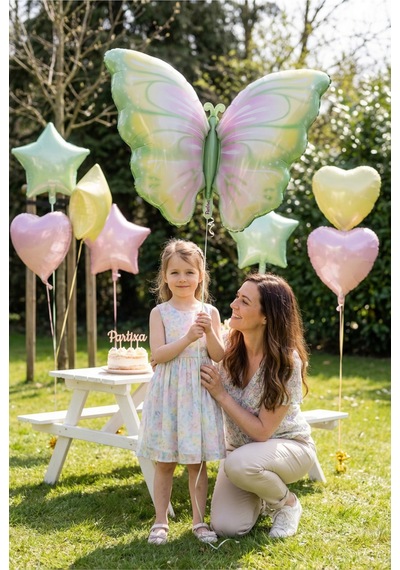 Sarı Yeşil Kelebek Folyo Balon 82x52 Cm Kelebek Temalı Doğum Günü Parti Süsü Çok Renkli