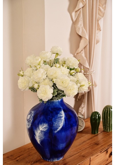 Beyaz Yapay Ranunculus Şakayık Çiçeği 3 Dallı Lüx İpeksi Dokulu 50 Cm