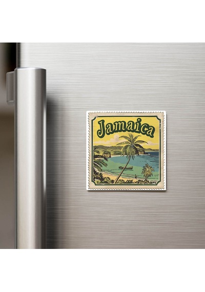 Jamaika Jamaica - Posta Pulu Temalı Ülke - Baskılı Buzdolap Magneti Kare - 9x9 Cm