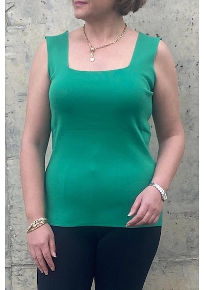 Mia Butik Büyük Beden Yeşil Kare Yaka Triko Bluz -1413 Yeşil