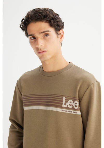 Lee Regular Fit Normal Kesim Bisiklet Yaka Baskılı Haki Sweatshirt